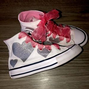 Girls Converse High Top Shoes: White, Silver Glitter & Pink Size Toddler 11
